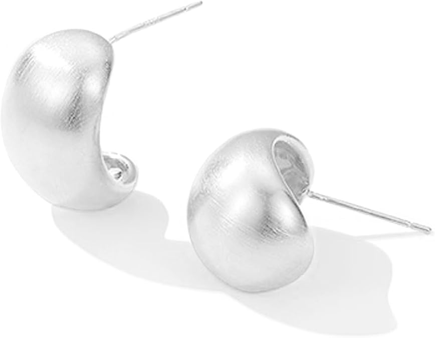 Chunky Gold Stud Earrings for Women 14k Gold Plated Hypoallergenic Teardrop Earrings Curved Statement Trendy Fashion Jewelry Gifts