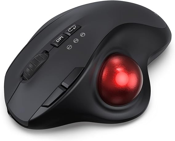 2.4G+Dual Bluetooth Wireless Trackball, 3-Device Connection Ergonomic Mouse, Rechargeable Ergo Mouse with USB-C Port and 3 DPI, Thumb-Operated for PC, Laptop, Tablet
