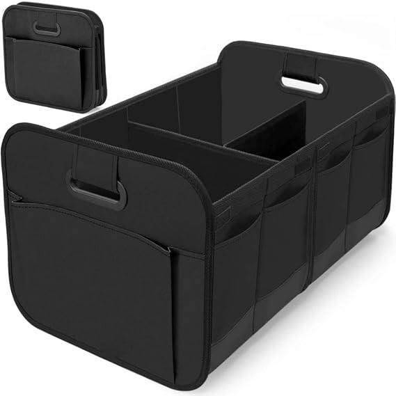 Trunk Organizer for Car, Collapsible Storage Box with Reinforced Handle, Large Capacity Car Organizer for SUV, Truck, Sedan, 23.6 x 14.5 x 12.2 (Black)