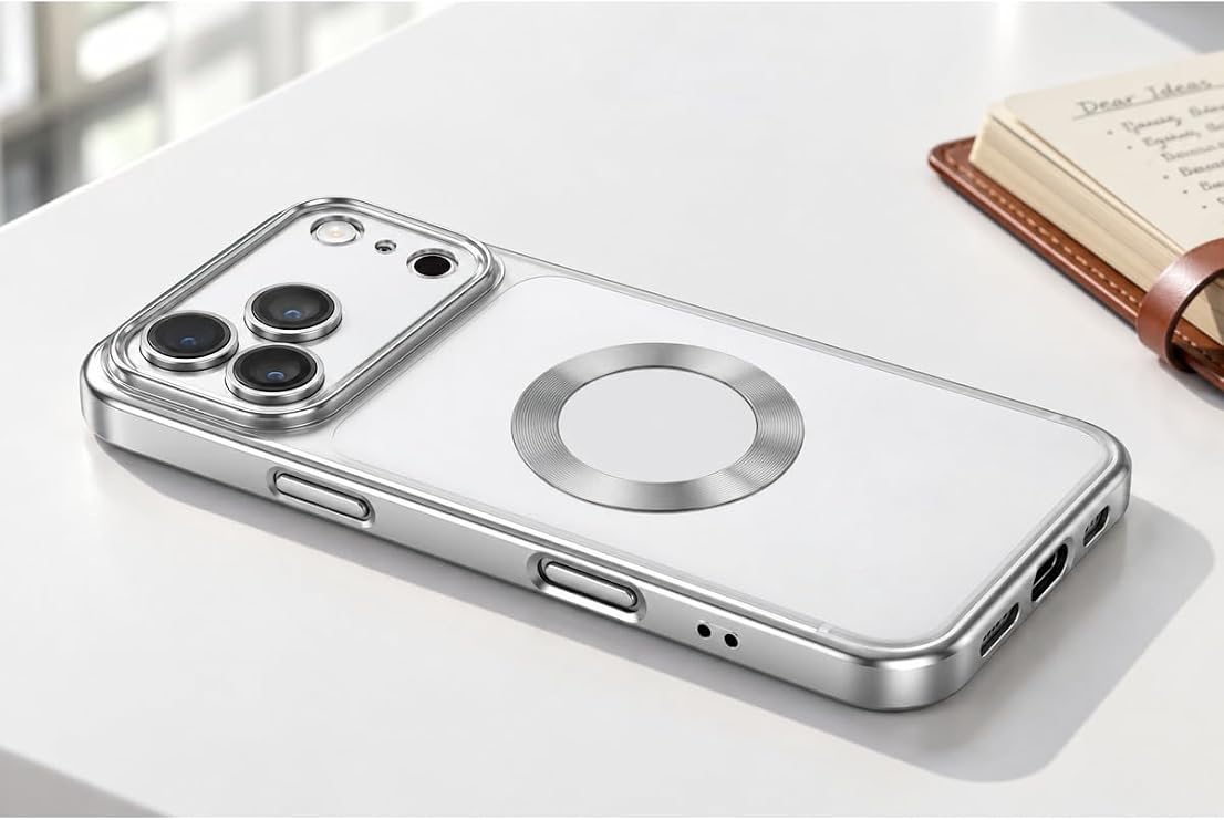 CONSTRAIN Apple iPhone 18 Pro Max ve iPhone 17 Pro Max İçin Kamera Korumalı Şeffaf Renkli Çerçeveli MagSafe İle Uyumlu Telefon Kılıfı Arka Kapak - Gümüş