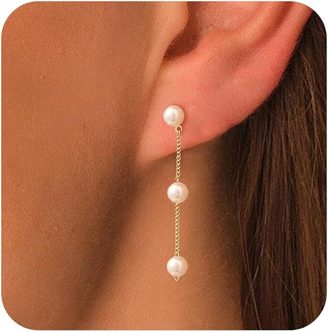Moodear Pearl Earrings for Women, 14K Gold Plated Drop Earrings Jewelry