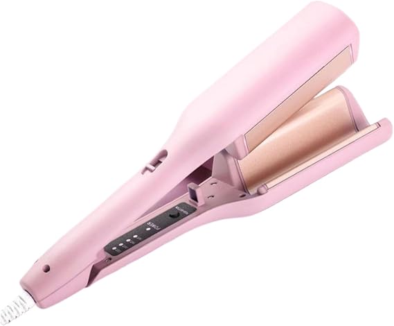 32mm Hair Curler V Shaped Curling Iron Big Wave Hair Curling Wand Tongs French Egg Roll Hair Crimper for Long Hairs (Pink)
