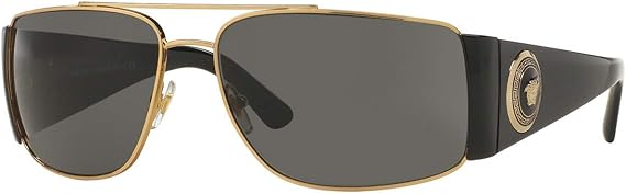 Versace Man Sunglasses Gold Frame, Dark Grey - Polar Lenses, 63MM