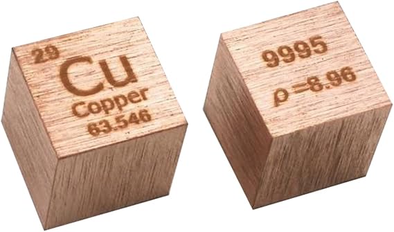 Periodic Table of Elements 10mm Pure Metal Cube Tungsten Carbon Nickel Copper, Density Up to 99.99%, for Element Collections Lab Experiment Material Hobbies Substance Block Display (Copper)