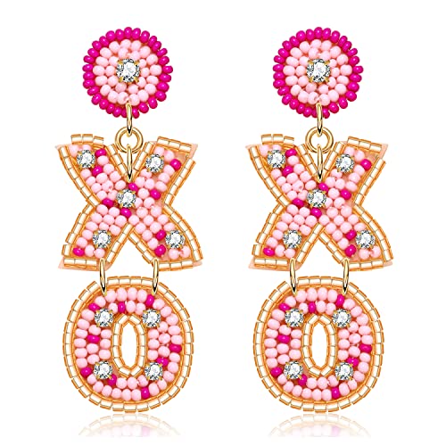 Valentines Day Earrings Beaded Heart Drop Earrings Edged in gold beading Fashion Trendy Big Love Dangle Earrings for Women Statement Jewelry