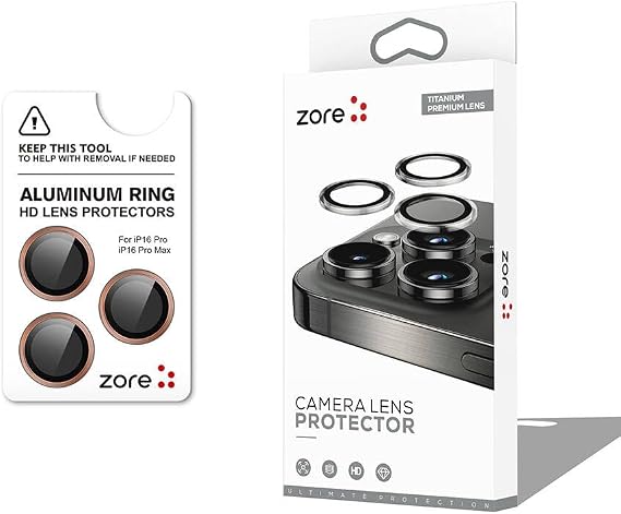 ZORE Apple İle Uyumlu iPhone 16 Pro iPhone 16 Pro Max CL-12 Premium Safir Parmak İzi Bırakmayan Anti-Reflective Kamera Lens Koruy Gold