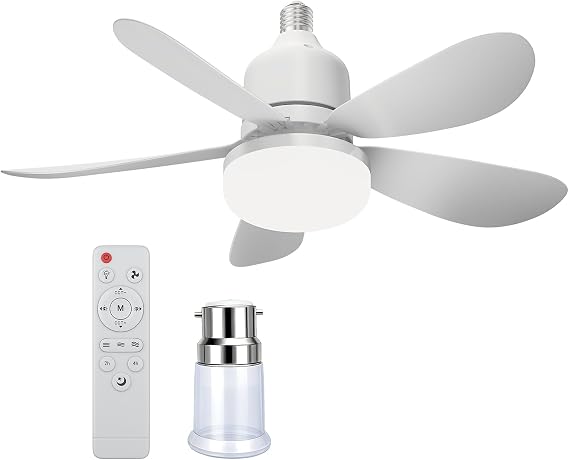 E27/B22 Remote Control Ceiling Fan with Light, 40W LED Dimmable - 3 Speeds & 3 Color Temperatures (3000-6500K) - 5 Blades DC Motor - 2/4H Timer for Living Room, Bedroom, Kitchen (B22) [Energy Class A]