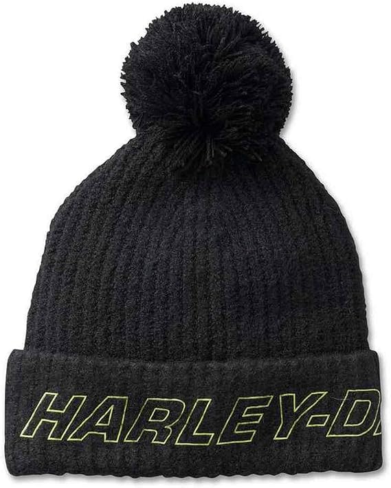 Harley-Davidson Women's HDMC Pom Pom Knit Beanie Cap - Black 97684-24VW