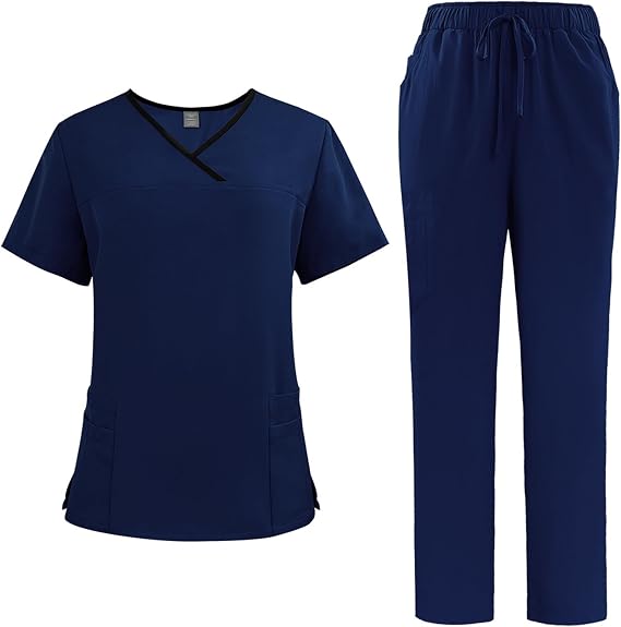 Scrubs for Women Split Suit V-Neck Top and Jogging Pants with Four Pockets Pure Color Quick Drying Medical Nursing Uniforms DK51