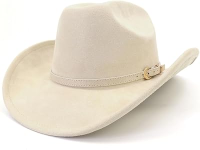 Cowboy Hat Cowgirl Hat Mens & Womens Wide Brim Felt Fedora Hat with Buckle Belt Western Cowboy Hat for Women