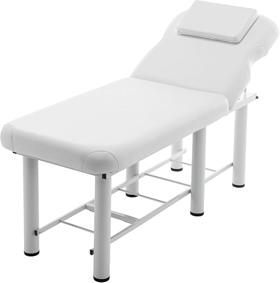 Professioanl Massage Table, Backrest Adjustable, Removable Headrest, Bottom Shelf Storage, Memory Foam Layer Salon Bed,White