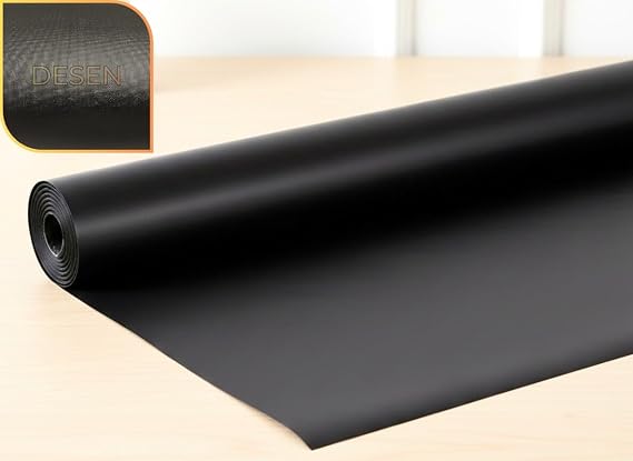 48 cm x 5 metre - SİYAH - KUMAŞ DESENLİ - SUNİ DERİ Çekmece İçi Kaydırmaz Halı, çekmece halısı