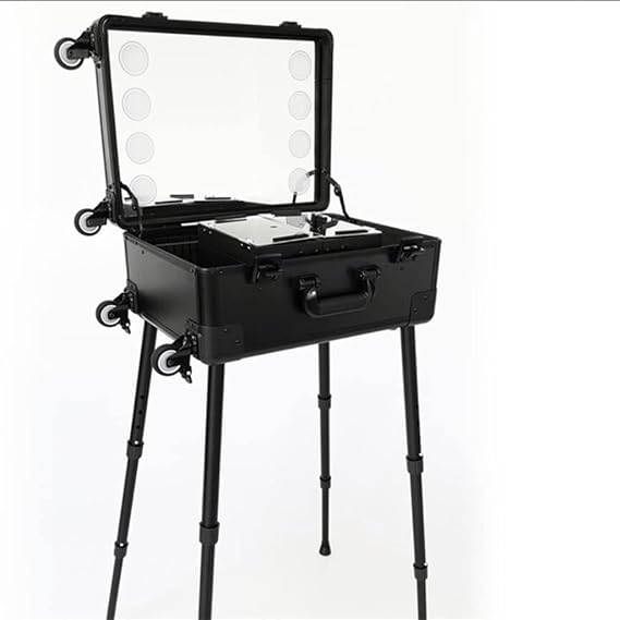 LED Light Makeup Case with Suitcase Rolling Trolley Case Black Beauty Cosmetics Storage Tool Box