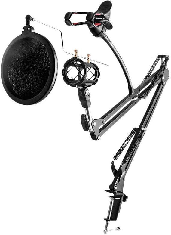 Microcase 3in1 Movable Design Professional Microphone Stand + Pop Filter + Phone Holder - AL2552