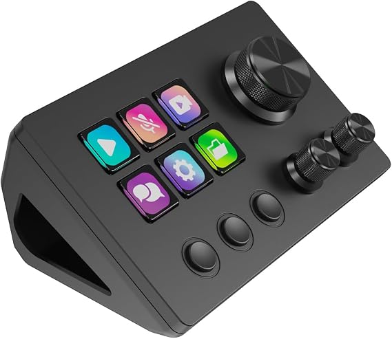 Basicolor N3 Stream Controller Deck with 6 LCD Macro Keys 3 Buttons & 3 Knobs - Programmable Keyboard for Streaming (YouTube OBS Twitch) Creation Productivity (Office) & Gaming (Mac/PC)