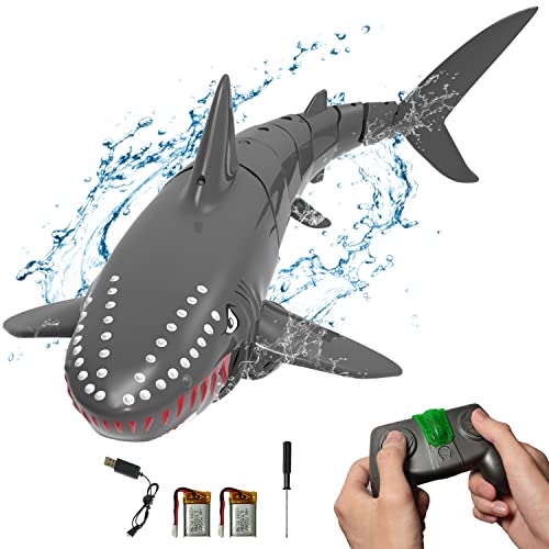volantexrc RC Shark Toys, 2.4Ghz 1:18 Scale High Simulation Remote Control Shark Swimming Pool Toy, Great Gift for Adults with 2 Batteries Gray