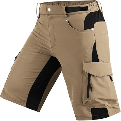 Cycorld Mens Mountain Bike Shorts: Loose Fit Stretch Cargo Shorts with Zipper Pockets for Cycling Hiking Casual Quick Dry