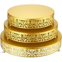 Wenqik 3 Pcs 12/14/16 Inch Gold Cake Stand Set, Metal Round Cake Dessert Display Holder Stand Plates for Wedding Birthday Baby Shower Housewarming Party Celebration
