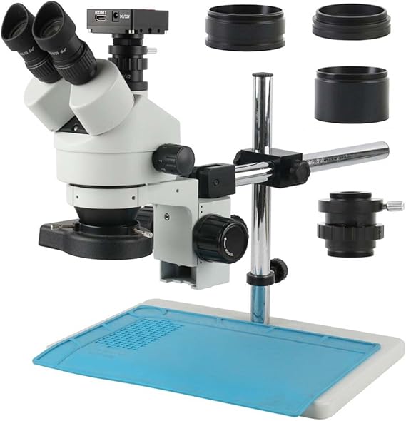 Microscopes Equipment 30MP 2K HDMI Microscope Camera 1/2 Lens Adapter Simul-Focal Trinocular Stereo Microscope 3.5-90X(H)