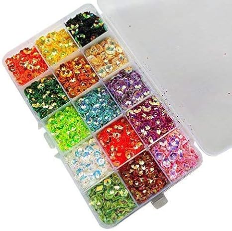 Chenkou Craft 7500pcs Sequins, 6mm Rainbow AB Flower Cup, 15 Colors, for Wedding, Christmas Clothes, Jewelry, 1 Box