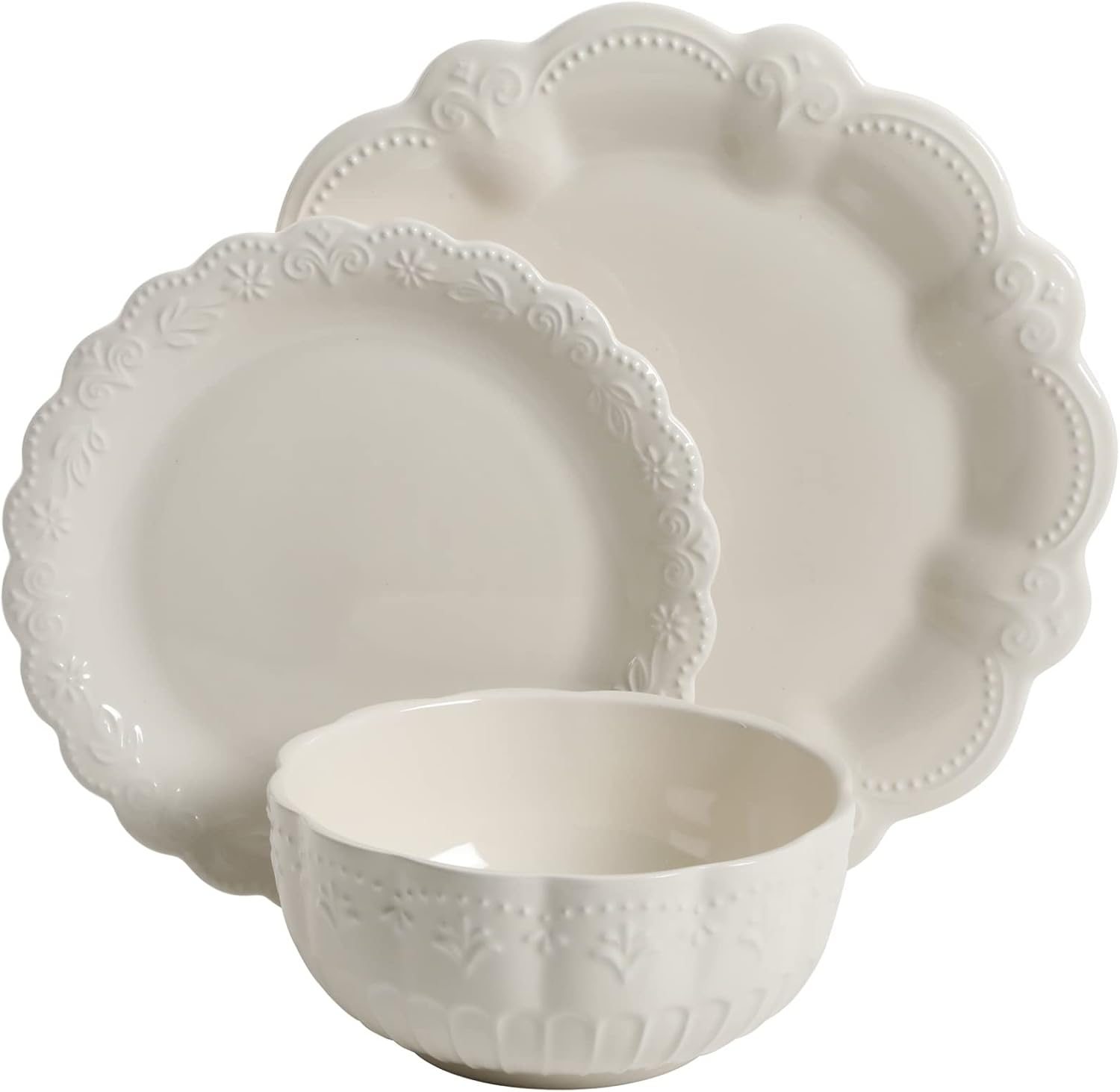 Dinnerware Set, 12-Piece Color : Off-White
