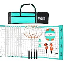 Hall of Games Outdoor Volleyball and Badminton Net with Carrying Bag Accessories Set and Adjustable Steel Poles Perfect for Parties