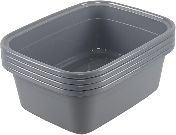 16 Quart 4 Pack Rectangular Plastic Wash Basins, Dish Pan, Gray | Kitchen Dish Washing Tubs