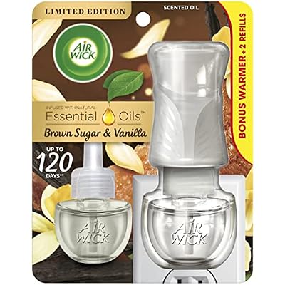 Air Wick Plug in Scented Oil Starter Kit Gadget  2 Refills, White Sage & Mahogany, Air Freshener, Essential Oils