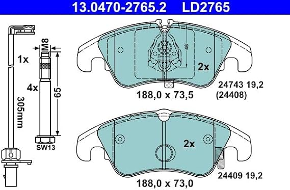 ATE Ceramic Front Disc Brake Pad Set LD2765 for Audi