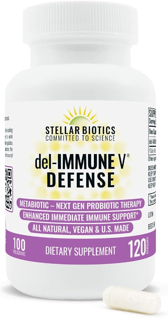 Del-Immune V Defense by Stellar Biotics, All-Natural Immune Support & Gut Health (+) Immediate Care, Metabiotic: NextGen Probiotic Therapy (120 Caps)
