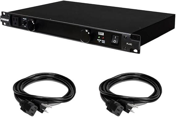Furman PL-8 C Power Conditioner with (2) Extension Cable (18 AWG, Black, 3') Bundle