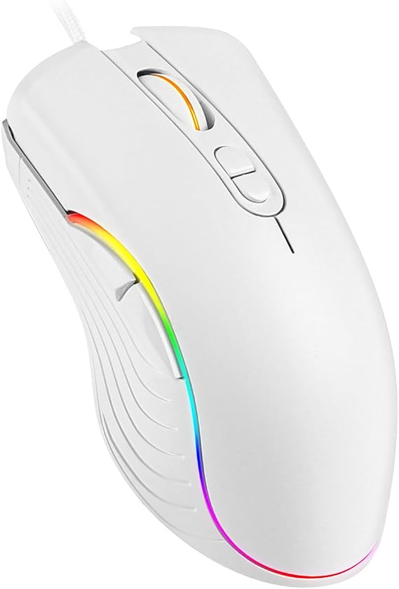 Wired Gaming Mouse, RGB Gaming Mice Ergonomic LED Backlit USB Gamer Mouse Computer Laptop PC, for Windows Mac Linux OS, White