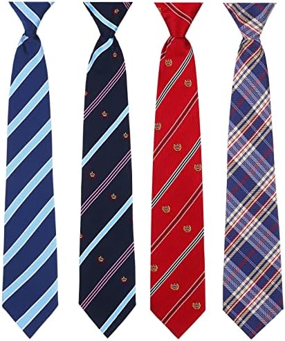 Meanplan 4 Pcs Boys Clip on Tie Striped Neck Tie for Youth Kids Toddler Necktie Back to School Gift for Uniform, 14 Inch