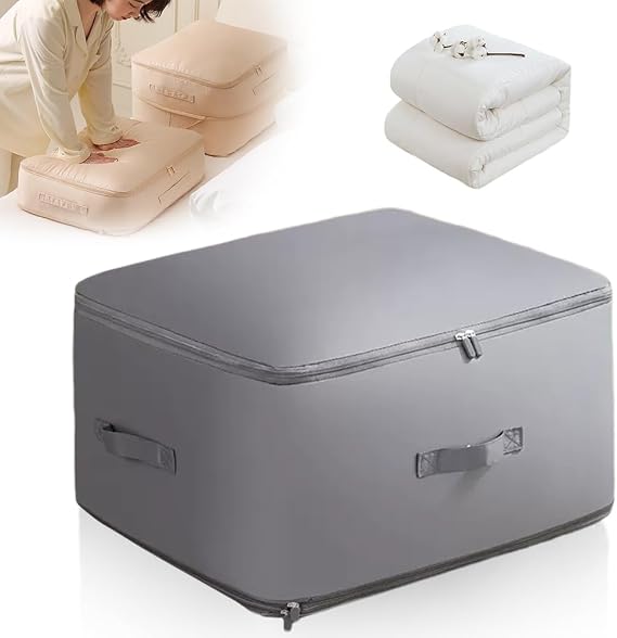Ultra Space Saving Self Compression Organizer, 2025 New 3-Layer Zipper Large Capacity Storage Bag, Comforter Storage Bag Packaging Cube Bedding Bag (Gray, Large)