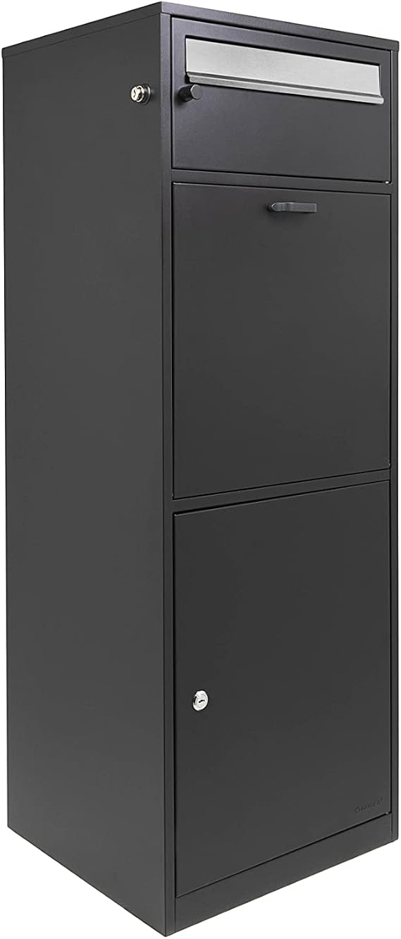Winbest Large Steel Freestanding Floor Parcel Package Drop with Locking Letterbox Drop Mail Box with Multi Compartments, Black