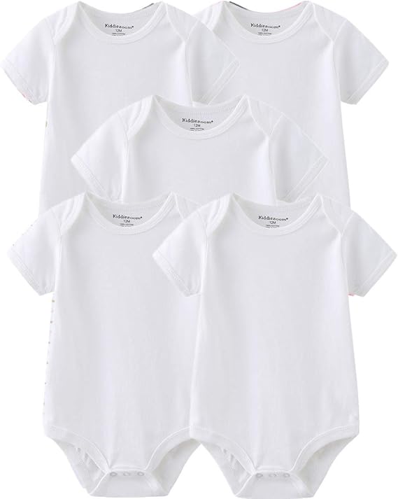 Kiddiezoom Baby Unisex Cotton Bodysuits 0-12 Months Baby Gift 5-pack clothes