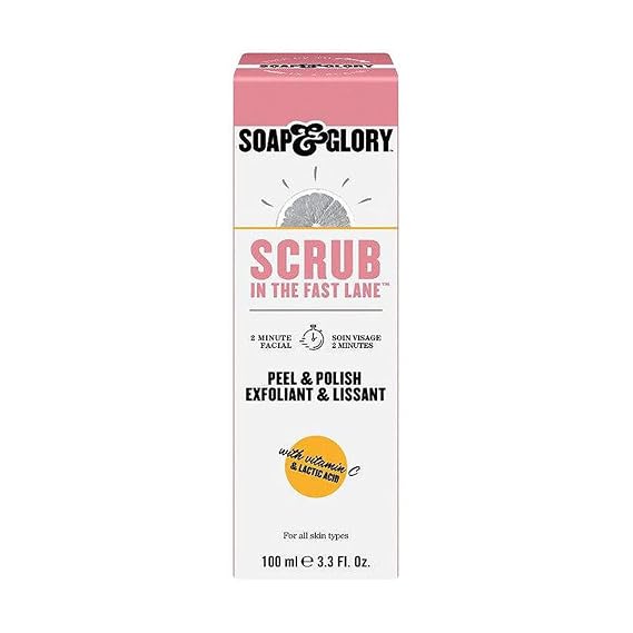 Soap & Glory Peel & Polish Two Minute Facial - Exfoliating Face Scrub with Vitamin C - Citrus Scented Brightening Face Exfoliator with Lactic Acid & Salicylic Acid (100 ml)