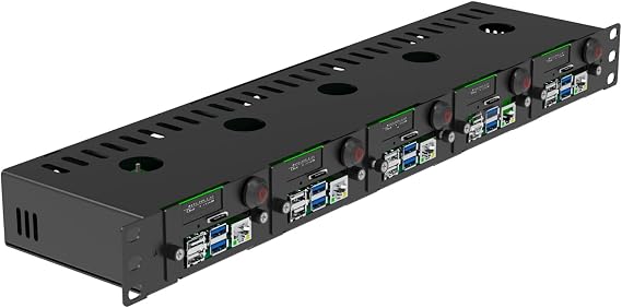 UCTRONICS Complete Ultimate Raspberry Pi Rack Mount Enclosure with PoE Functionality, Front Removable 19" 1U Rack Mount with Thumbscrews, Supports Up to 5 RPis
