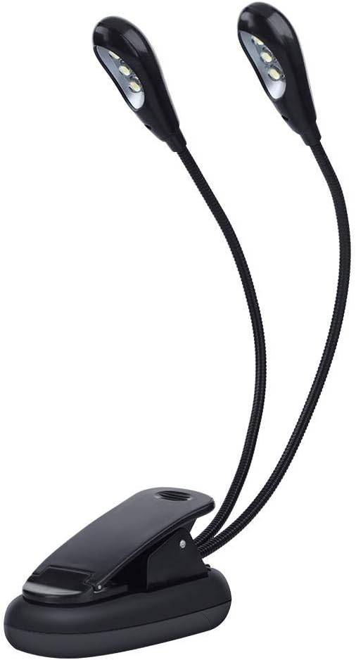 Clip On Music Stand Book Reading Light, Mini Double Adjustable Arms LED Lamp for Music Stand, Night Reading(6 Beads)