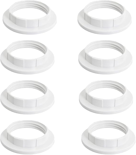 Lamp Shade Adapter Ring, White Light Socket Ring, Retaining Rings for E26/E27 Sockets Standard Base Lamp Holder, 8 Pack