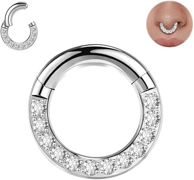 2G 4G 6G 8G 10G 12G Septum Rings Heavy Gauges Hinged Nose Rings Hoop With Cubic ZirconiaBody Piercing Rings for Septum Nose Lip Jewelry Cartilage Tragus Earrings Conch Piercing Jewelry Silver