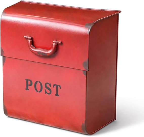 NACH CJ Large Mailbox with Powder Coated Finish, Wall Mount Mailboxes for Outside, Rust Resilient Metal Mailbox for Parcels, 12.6 x 7.5 x 14.5 Inches, Rustic Red, FZ-M1002RED