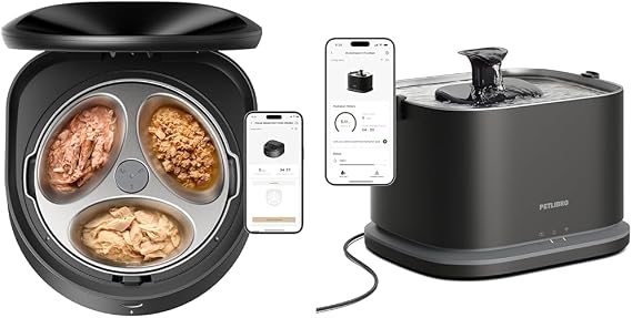 PETLIBRO Automatic Wet Food Cat Feeder with Stainless Steel Bowl + Upgrade Cat Water Fountain,App-Controlled Feeder with Semiconductor Cooling, 3 Fresh Meals for 3 Days,3L/101oz APP Fountain Indoor