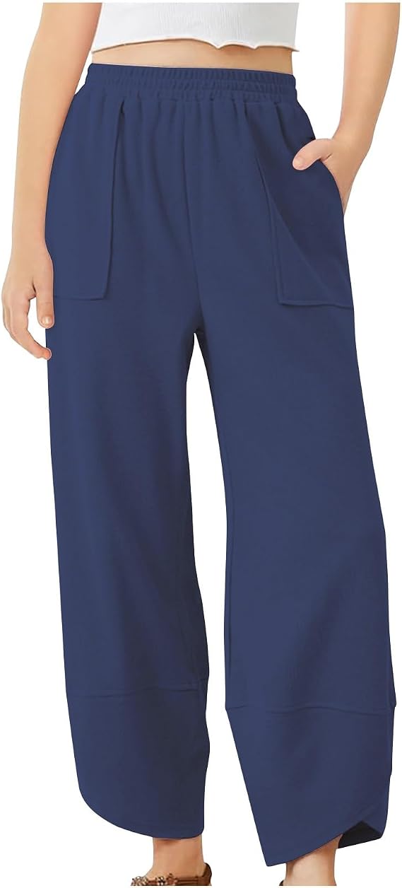 Betadog Girls Active Foldover Waist Pants Girl's Straight Wide Leg Sweatpants Casual High Waisted (Navy, 3-4 Years)