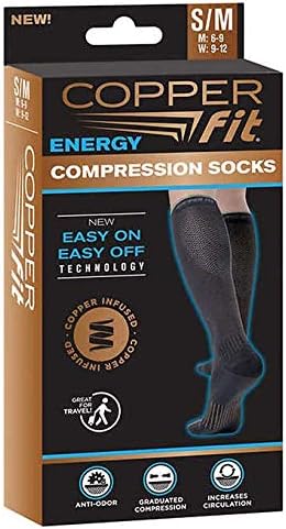 Copper Fit Energy Compression Socks Knee High, Unisex, S/M, 1 Pair