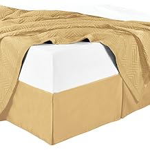 sheetsnthings Microfiber Bed Skirts (14 inch Drop) -King Size, Solid Gold- Pleated Tailored Bedskirts with Split Corners