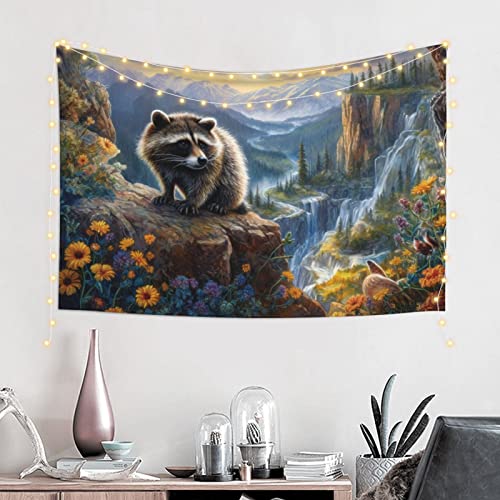 Baxozud Raccoons in Forest Park Tapestry Home decoration Tapestry Psychedelic Tapestry Wall hanging Bedding Tapestry