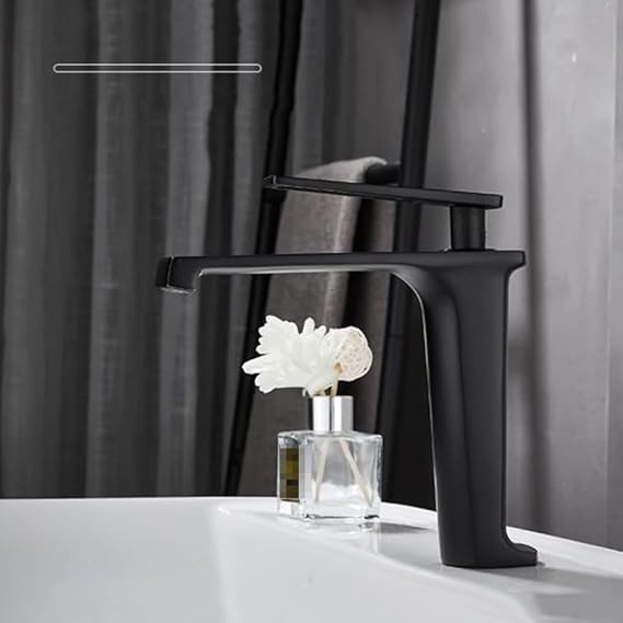 Waterfall Bathroom Faucet, Single Hole Hot and Cold Bathroom Sink Faucet, G1/2 Brass Hand Wash Basin Faucet-Black
