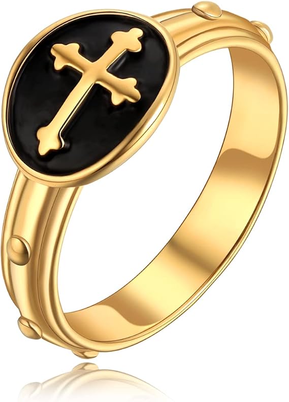 French Rosary Cross Ring for Women Praying Jewelry Silver/Gold Band Ring Catholics Gift