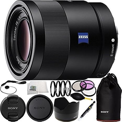 Sony 55mm F1.8 Sonnar T* FE ZA SEL55F18Z Full Frame Prime Lens - International Version - 15PC Bundle Includes + 3PC Filter Kit (UV-CPL-FLD) + 4PC Macro Filter Set (+1,+2,+4,+10) + More